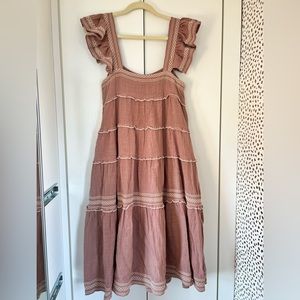 The IMPECCABLE PIG midi sundress! Size MEDIUM. Dusty rose & cream with pockets!